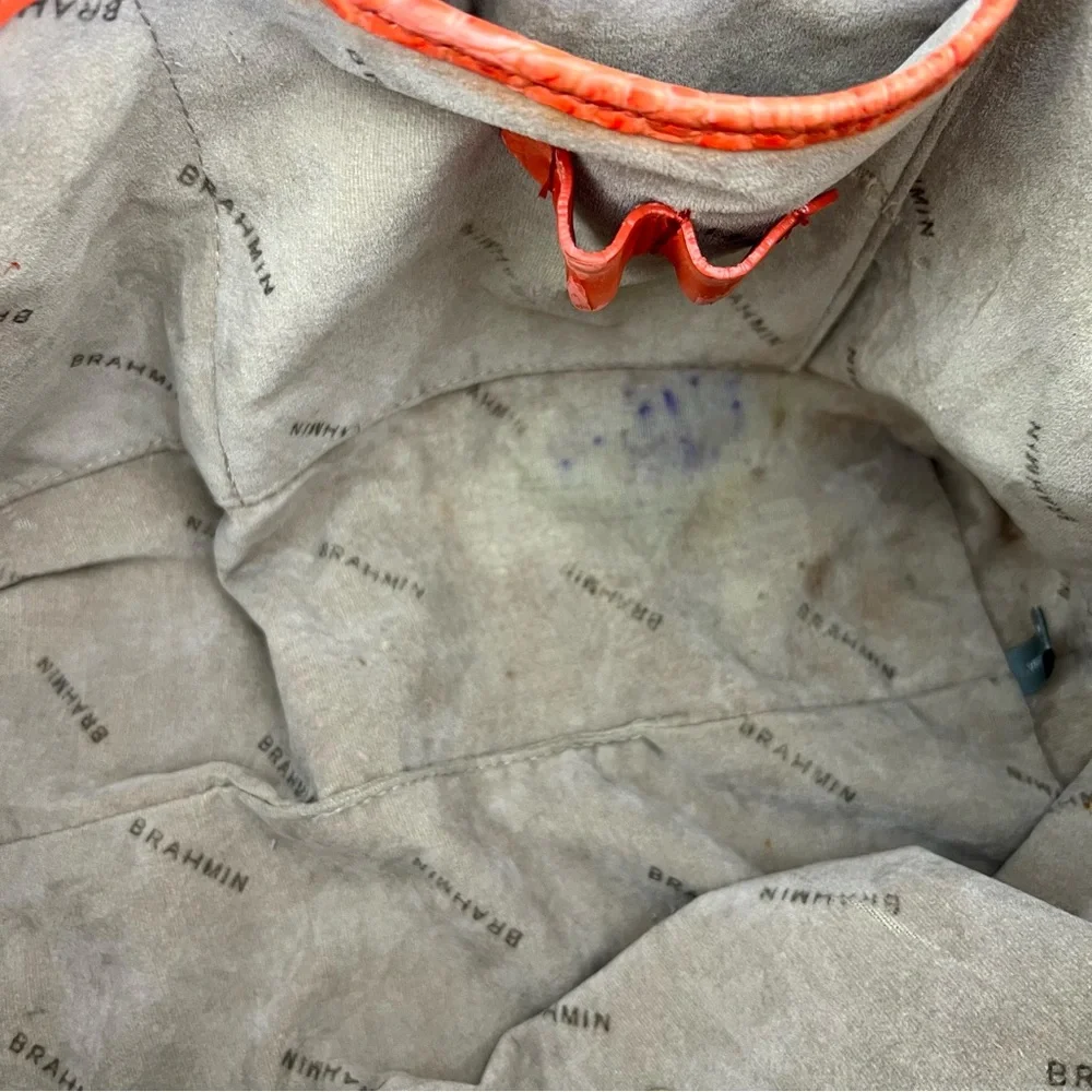 BRAHMIN Melbourne Orange Croc Emboss Leather Gold Hardware Medium Shoulder Tote - Picture 16 of 16